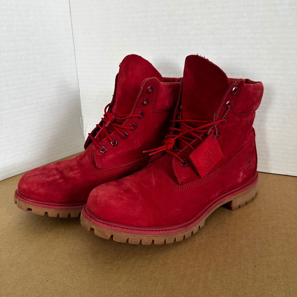 Timberland 6 Inch Premium Boot Mens 9.5 Red Waterproof Nubuck A1149 Pomegranate